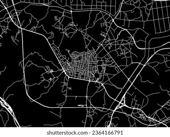 Vector city map of Icheon-si in the South Korea with white roads isolated on a black background.