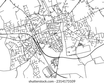 Vector city map of Ieper in Belgium with black roads isolated on a white background.