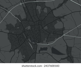 Vector city map of Ieper in Belgium with white roads isolated on a grey background.
