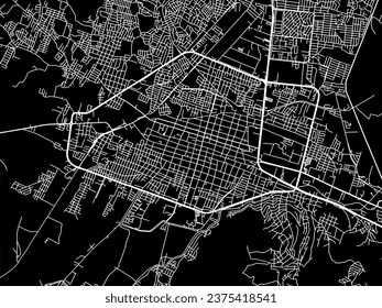 Vector city map of Iguala de la Independencia in Mexico with white roads isolated on a black background.