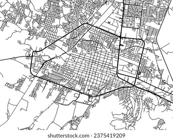 Vector city map of Iguala de la Independencia in Mexico with black roads isolated on a white background.