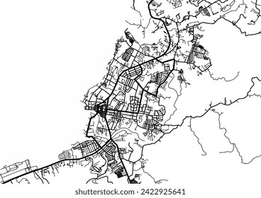 Vector city map of Iligan in the Philippines with black roads isolated on a white background.