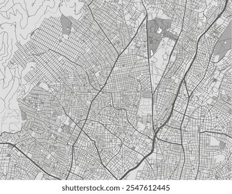 Vector city map of Ilion in Greece with black roads isolated on a grey background.