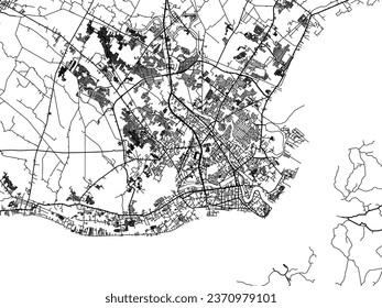 Vector city map of Iloilo in the Philippines with black roads isolated on a white background.