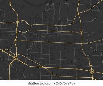 Vector city map of Independence Missouri in the United States of America with yellow roads isolated on a brown background.