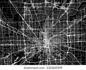 Vector city map of Indianapolis Indiana in the United States of America with white roads isolated on a black background.