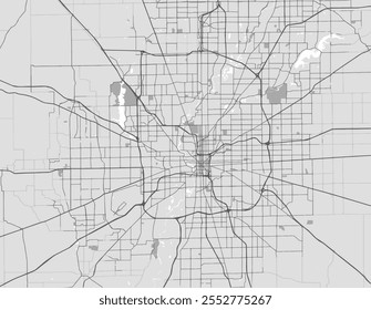 Vector city map of Indianapolis Indiana in the United States of America with black roads isolated on a grey background.