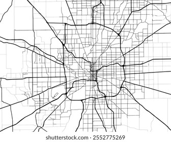 Vector city map of Indianapolis Indiana in the United States of America with black roads isolated on a white background.