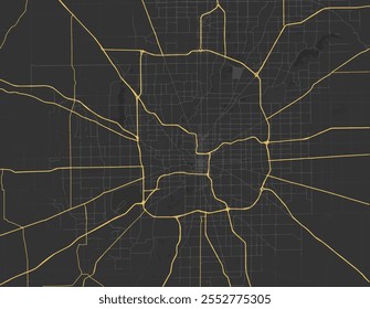 Vector city map of Indianapolis Indiana in the United States of America with yellow roads isolated on a brown background.