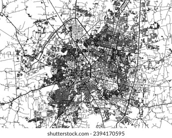 Vector city map of Indore in the Republic of India with black roads isolated on a white background.
