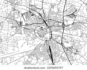 Stadtplan von Ingolstadt in Deutschland mit schwarzen Straßen einzeln auf weißem Hintergrund.