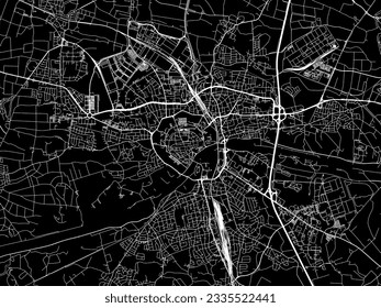 Stadtplan von Ingolstadt in Deutschland mit weißen Straßen einzeln auf schwarzem Hintergrund.