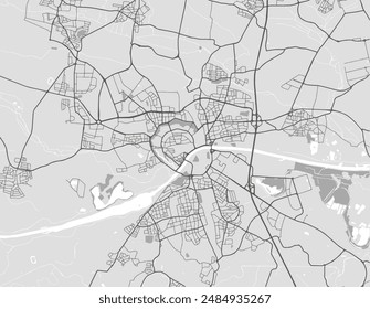 Vektorgrafik Stadtplan von Ingolstadt in Deutschland mit schwarzen Straßen isoliert auf einem grauen Hintergrund.