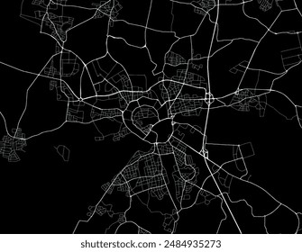 Vektorgrafik Stadtplan von Ingolstadt in Deutschland mit weißen Straßen auf einem schwarzen Hintergrund.