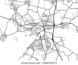 Vektorgrafik Stadtplan von Ingolstadt in Deutschland mit schwarzen Straßen isoliert auf weißem Hintergrund.