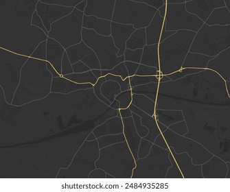 Vektorgrafik Stadtplan von Ingolstadt in Deutschland mit gelben Straßen isoliert auf einem braunen Hintergrund.