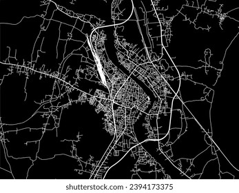 Vector city map of Ingraj Bazar in the Republic of India with white roads isolated on a black background.