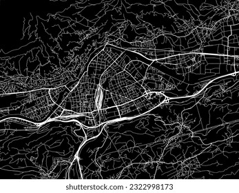 Vector city map of Innsbruck in Austria with white roads isolated on a black background.