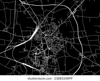 Mapa de la ciudad vectorial de Inowroclaw en Polonia con caminos blancos aislados en un fondo negro.