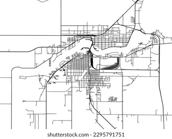 Mapa de la ciudad vectorial de las Cataratas Internacionales Minnesota en los Estados Unidos de América con carreteras negras aisladas en un fondo blanco.