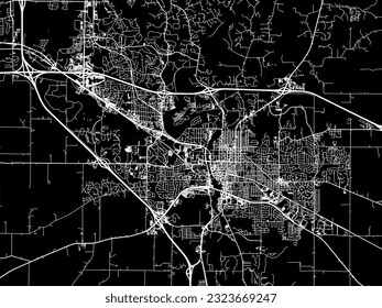 Vector city map of Iowa City Iowa in the United States of America with white roads isolated on a black background.
