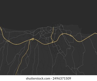 Vector city map of Irakleion in Greece with yellow roads isolated on a brown background.