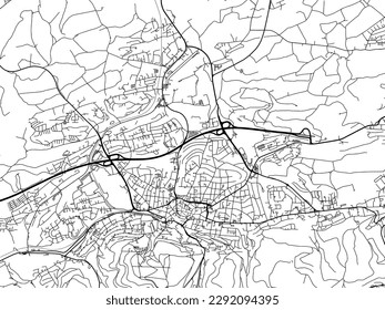 Vector city map of Iserlohn in the Germany with black roads isolated on a white background.