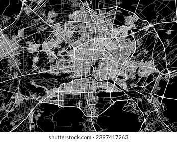 Vector city map of Isfahan in Iran with white roads isolated on a black background.