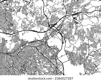 Vector city map of Itaquaquecetuba in Brazil with black roads isolated on a white background.