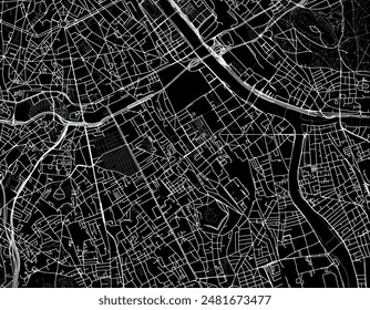 Vector city map of Ivry-sur-Seine in France with white roads isolated on a black background.