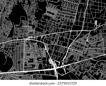 Vector city map of Ixtapaluca in Mexico with white roads isolated on a black background.