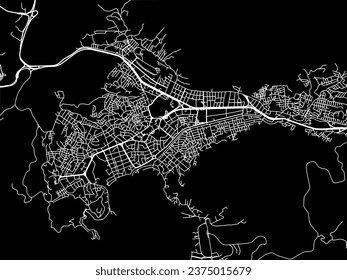 Vector city map of Ixtapa-Zihuatanejo in Mexico with white roads isolated on a black background.