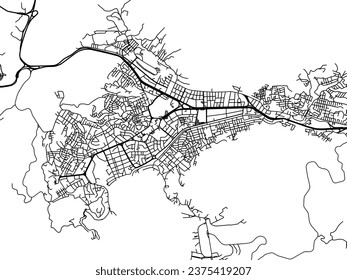 Vector city map of Ixtapa-Zihuatanejo in Mexico with black roads isolated on a white background.