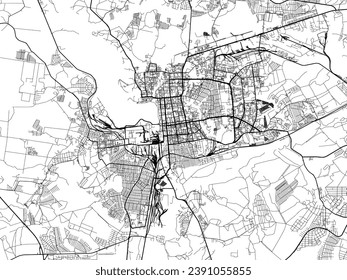 Vector city map of Izhevsk in the Russian Federation with black roads isolated on a white background.