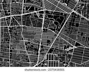 Stadtplan von Iztacalco in Mexiko mit weißen Straßen einzeln auf schwarzem Hintergrund.