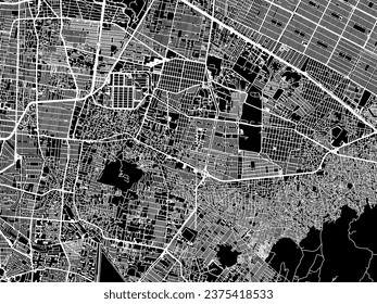 Vector city map of Iztapalapa in Mexico with white roads isolated on a black background.