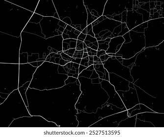 Vector city map of Jabalpur in the Republic of India with white roads isolated on a black background.