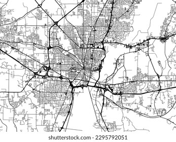 Mapa de la ciudad vectorial de Jackson Mississippi en los Estados Unidos de América con carreteras negras aisladas en un fondo blanco.