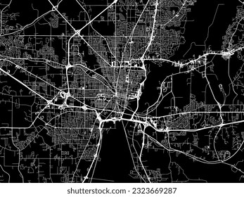 Stadtplan von Jackson Mississippi in den Vereinigten Staaten von Amerika mit weißen Straßen einzeln auf schwarzem Hintergrund.