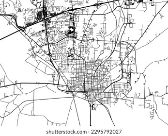 Stadtplan von Jackson Tennessee in den Vereinigten Staaten von Amerika mit schwarzen Straßen einzeln auf weißem Hintergrund.