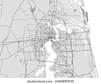 Vector city map of Jacksonville Florida in the United Stated of America with black roads isolated on a grey background.