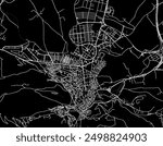 Vector city map of Jaen in Spain with white roads isolated on a black background.