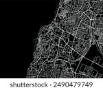 Vector city map of Jaffa in Israel with white roads isolated on a black background.