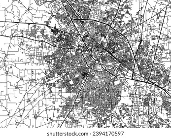 Vector city map of Jalandhar in the Republic of India with black roads isolated on a white background.