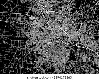 Vector city map of Jalandhar in the Republic of India with white roads isolated on a black background.