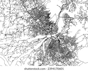 Vector city map of Jammu in the Republic of India with black roads isolated on a white background.