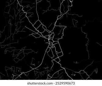 Mapa vetorial de Jammu, na República da Índia, com estradas brancas isoladas sobre um fundo preto.