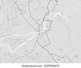 Mapa de cidade vetorial de Jammu na República da Índia com estradas pretas isoladas sobre um fundo cinza.