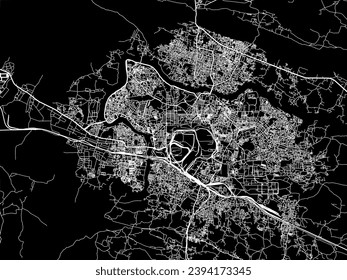 Mapa de la ciudad vector de Jamshedpur en la República de India con caminos blancos aislados en un fondo negro.