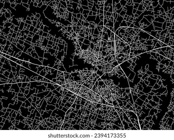 Vector city map of Jaunpur in the Republic of India with white roads isolated on a black background.